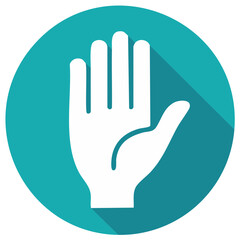 Obraz premium Open Hand Icon on Teal Circle Request Gesture Concept Visual Sign