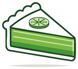 Obraz premium Cartoon Slice of Key Lime Pie with Lime Garnish, Green Dessert Illustration