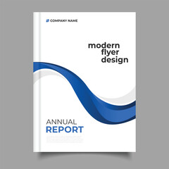 modern blue annual report cover template flyer wavy curve design decoration