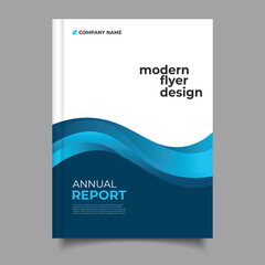 modern blue annual report cover template flyer wavy design decoration
