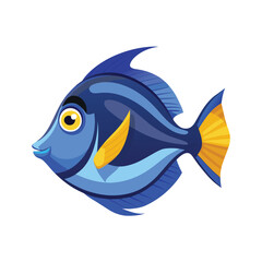 Blue Tang Fish Cartoon Character with Yellow Fins animal