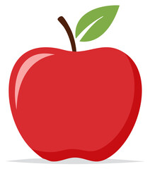 Fototapeta premium Illustration of a Shiny Red Apple with Green Leaf and Brown Stem on White