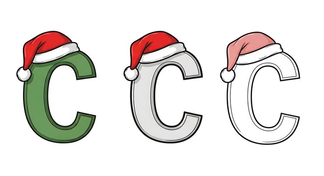 Festive Letter C Collection with Santa Hats for Holiday Designs.