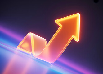 Glowing orange arrow pointing upwards indicating growth and success on a futuristic background