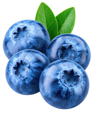 Close-up of fresh blueberries with leaves.  Bright, deep blue berries clustered together, highlighted by a dark background.  Green leaves add a touch of freshness