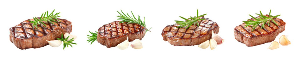 Delicious Grilled Steak with Rosemary and Garlic, Perfect for Food Blogs, Menus, and Culinary Designs PNG set Transparent backround