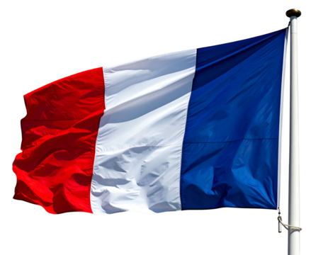 A vibrant tricolor flag, red, white, and blue, waves proudly on a pole