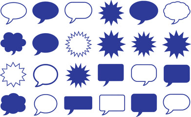Collection of Blue and White Speech Bubbles and Starburst Shapes