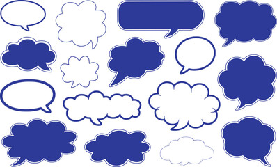 Collection of Blue and White Speech Bubbles and Thought Clouds
