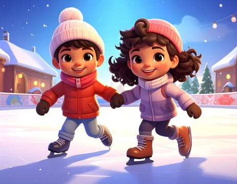 Children Ice Skating at Winter Village