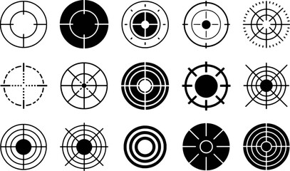 Collection of diverse crosshair and reticle icons for targeting and aiming