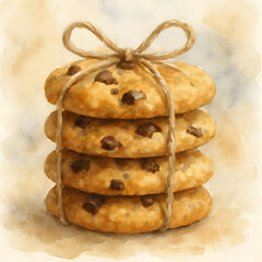 Stacked Chocolate Chip Cookies Tied with Twine A Delicious Treat