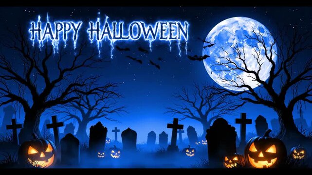 A creepy cemetery with a Halloween greeting