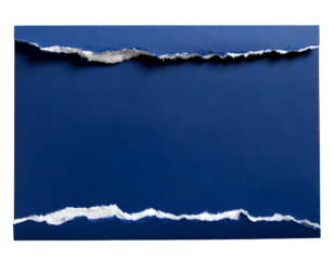Deep blue rectangular paper with torn edges exposing white, creating frame