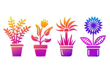 Gradient potted plants, vector illustration