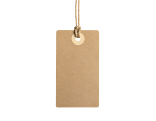 A plain brown tag with a string, hanging against a black background