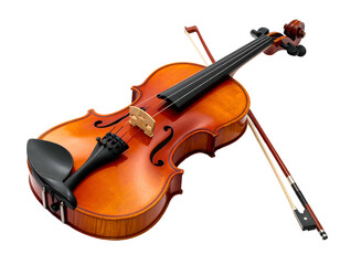 Fototapeta premium A shiny wooden stringed instrument with its bow rests across its body