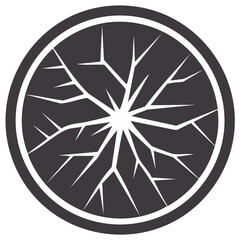 Cracked Glass Circle Symbol, Damage Graphic, Destruction Vector Icon, Breakage Visual, Fracture