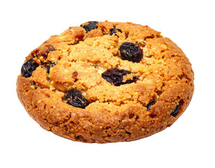 Round, golden-brown cookie with raisins