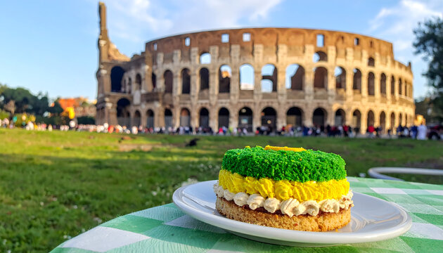 Colorful Dessert with Iconic Colosseum View in Rome, Italy