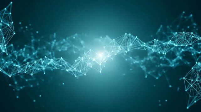 Dynamic blue network structure with glowing nodes on a dark teal background