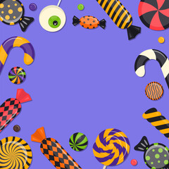 Fototapeta premium Colorful Candy Frame. Halloween Festive Border Template. 