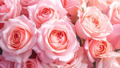 Elegant Roses in Full Bloom Gentle Pink Petals Soft Lighting Close Up View Natural Beauty and Detailed Texture Floral Arrangement Romance and Tenderness