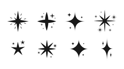 Sparkling Stars Collection. Cute Decorative Sparkles. Vector Illustration of Cartoon Shiny Glittering Twinkles.