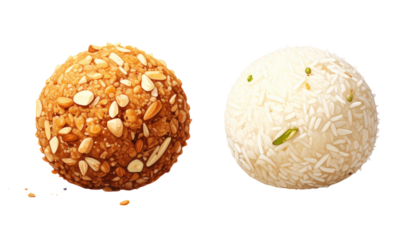 Twin laddu bundle showcasing Indian dessert variations, isolated on transparent background
