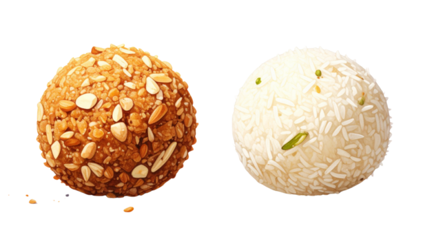 Twin laddu bundle showcasing Indian dessert variations, isolated on transparent background