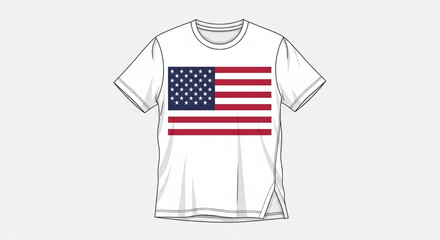 A white t-shirt design featuring the American flag, displayed on a plain background.