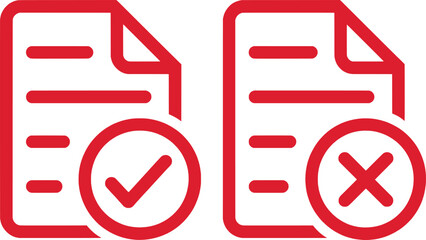 Red Checkmark and Cross Icons on Documents: Approved vs. Rejected
