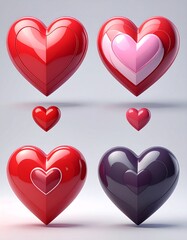 Collection of Glossy Heart Shapes for Valentines Day.