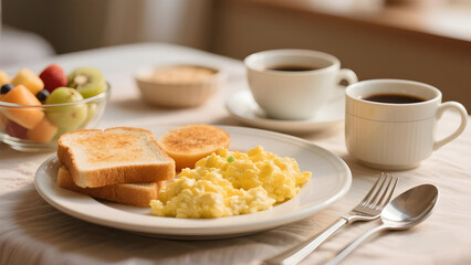 A delicious breakfast of coffee and croissant on a white plate