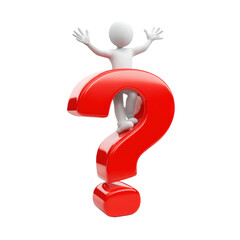 3D person on red question mark on transparent background