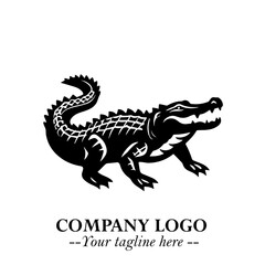 Black and White Crocodile Logo in Minimalist Modern Vector Design for Branding and Creative Identity