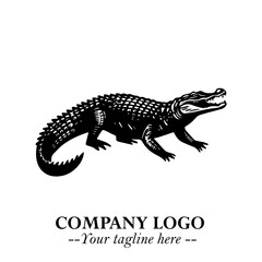 Black and White Crocodile Logo in Minimalist Modern Vector Design for Branding and Creative Identity
