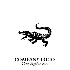 Black and White Crocodile Logo in Minimalist Modern Vector Design for Branding and Creative Identity