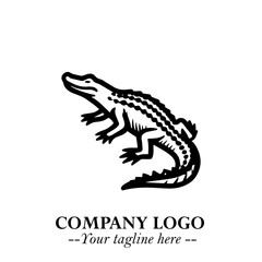 Black and White Crocodile Logo in Minimalist Modern Vector Design for Branding and Creative Identity