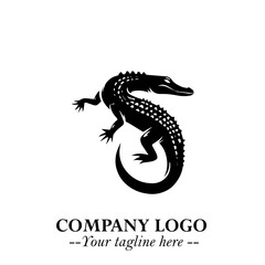Black and White Crocodile Logo in Minimalist Modern Vector Design for Branding and Creative Identity