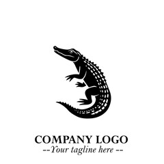 Black and White Crocodile Logo in Minimalist Modern Vector Design for Branding and Creative Identity