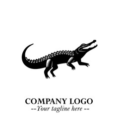Black and White Crocodile Logo in Minimalist Modern Vector Design for Branding and Creative Identity