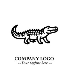 Black and White Crocodile Logo in Minimalist Modern Vector Design for Branding and Creative Identity