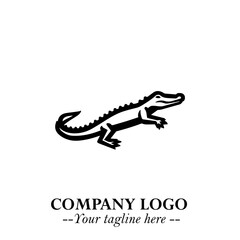 Black and White Crocodile Logo in Minimalist Modern Vector Design for Branding and Creative Identity