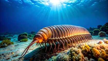 Underwater Giant Isopod - A Deep Sea Creature in a Coral Reef.