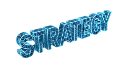 Strategy text with blue digital effect isolated on transparent background