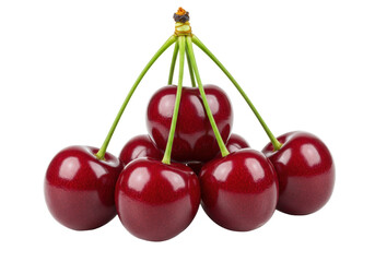 Pile of ripe red cherries isolated on transparent background, fresh summer fruit PNG