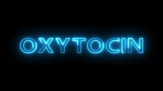 Neon Oxytocin text animation. Neon glowing text on black background.