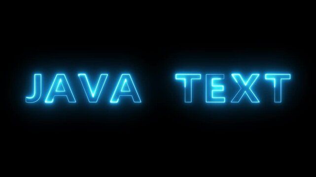 Neon Java text animation. Neon glowing text on black background.