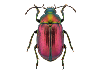 Iridescent beetle isolated on transparent background, colorful insect with metallic sheen for biology and entomology studies